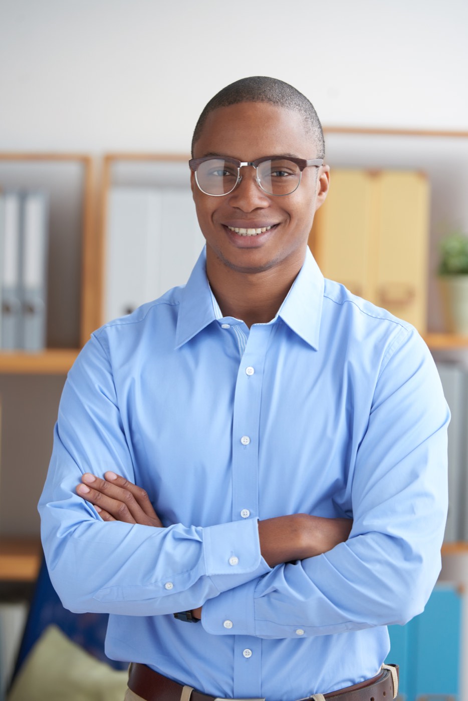A finance team member at their office